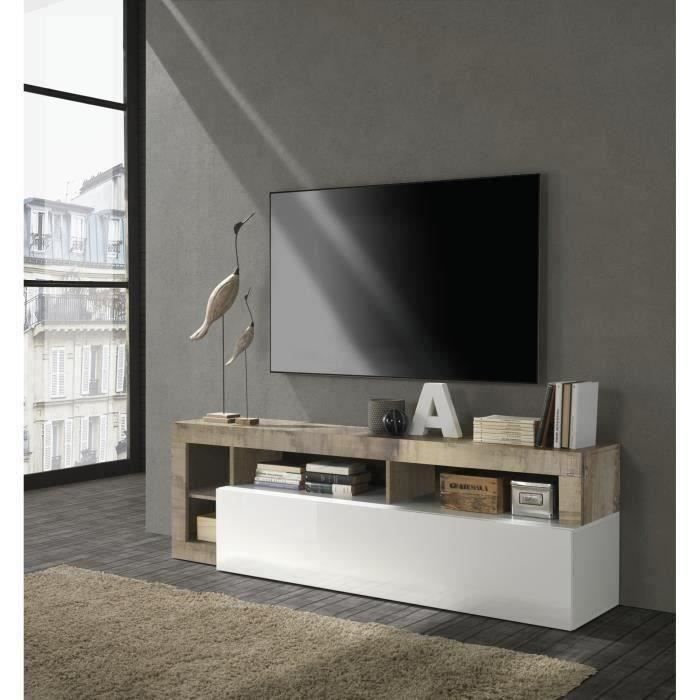 meuble tv bois et blanc