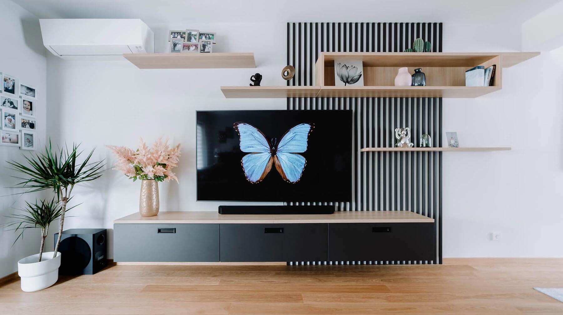 meuble tv noir et bois